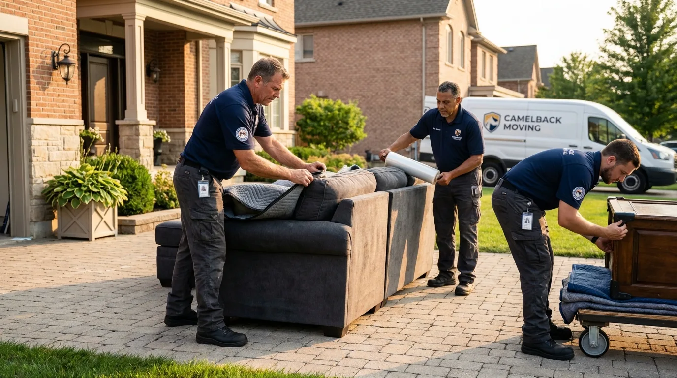 Large estate moving crew wrapping furniture in Astoria, OR